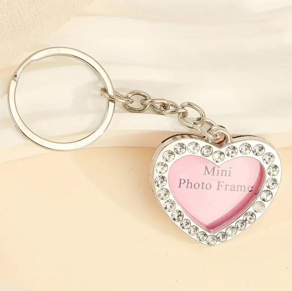 3/$25 Heart Photo Frame Rhinestones Stainless Steel Keychain NEW